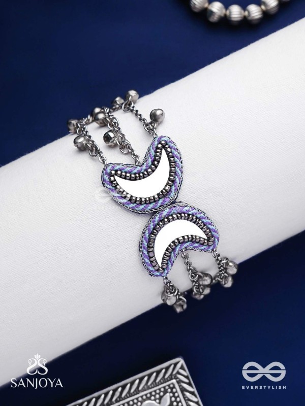 Chandrasalokya - The Lunar Twins - Mirrors, Resham And Beads Hand Embroidered Oxidised Bracelet