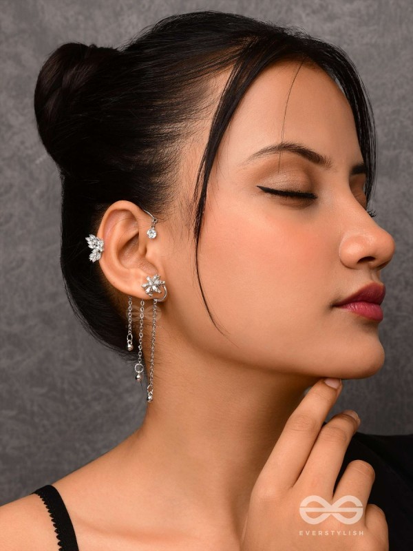 The Drizzling Stars - Silver Embellished Single Right Side Ear cuff (Non-Piercing)