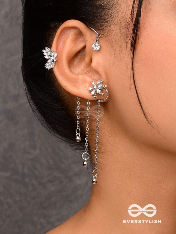 The Drizzling Stars - Silver Embellished Single Right Side Ear cuff (Non-Piercing)