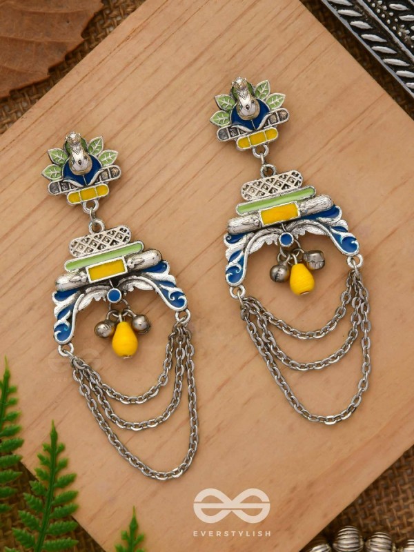 The Peacock Pride - Enamelled Oxidised Earrings