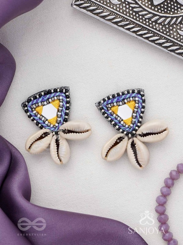Kapardin - The Shells Trio - Mirror, Resham And Shells Hand Embroidered Earrings