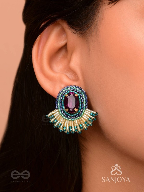 Abdimat -The Twilight  Radiance - Stone And Cutdana Hand Embroidered Earrings