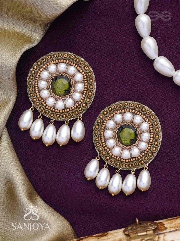 Harisaya - The Glowing Mirage - Beads And Stone Hand Embroidered Earrings