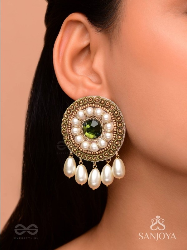 Harisaya - The Glowing Mirage - Beads And Stone Hand Embroidered Earrings