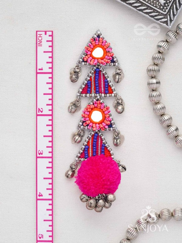 Ucchraya - The Melodic Treasures - Mirror, Resham And Beads Hand Embroidered Oxidised Earrings