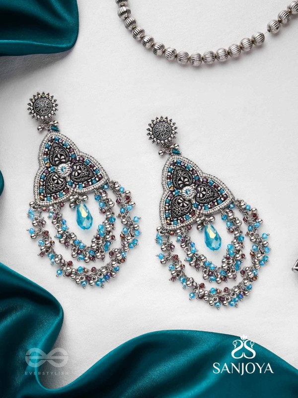 Prakirtih- The Euphoric Celebrations- Beads And Glass Drops Hand Embroidered Oxidised Earrings