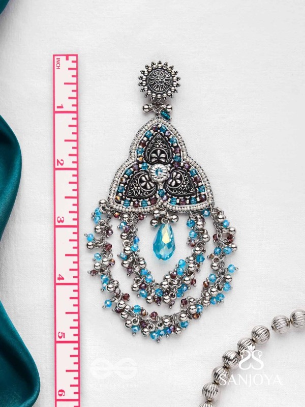 Prakirtih- The Euphoric Celebrations- Beads And Glass Drops Hand Embroidered Oxidised Earrings