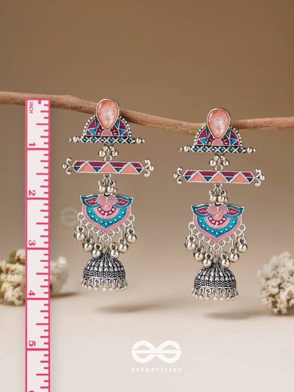 The Rosy Patterns- Stone Enamelled Oxidised Earrings