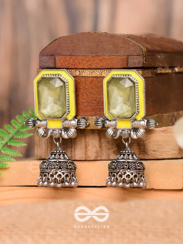 The Green Dahlia - Enamelled Oxidised Jhumka Earrings
