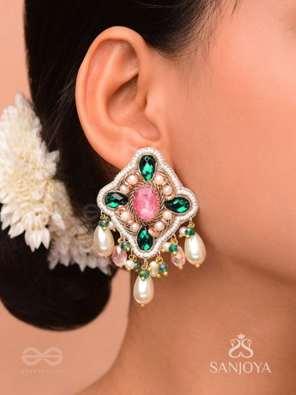 Abhivars - The Early Blossoms - Beads, Pearls And Stone Hand Embroidered Earrings