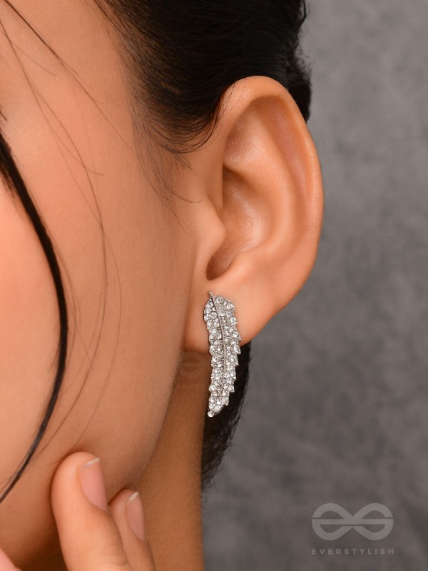 Feathered Finesse- Statement Embellished Earrings 