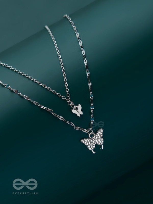 Flutterby Fantasy - Multilayered Silver Necklace With Anti-Tarnish Coating