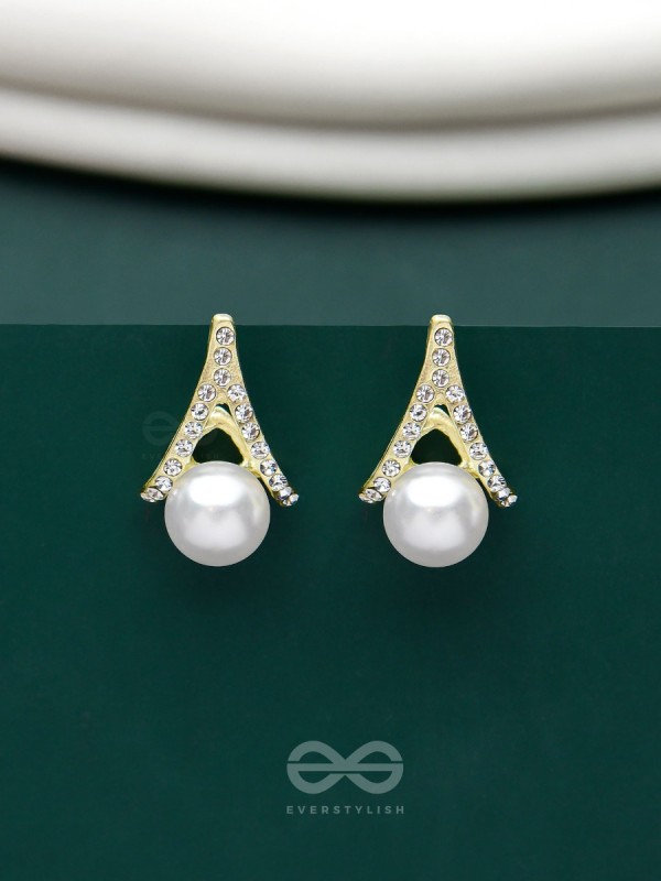 Glimmering Pearls - Golden Embellished Earrings