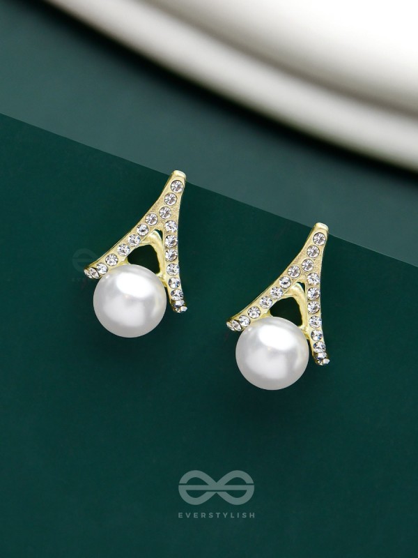 Glimmering Pearls - Golden Embellished Earrings