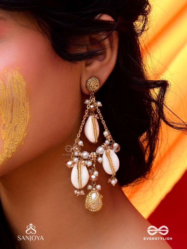 Varnaka - Sunlit Shell Charms - Beads And Shells Hand Embroidered Earrings