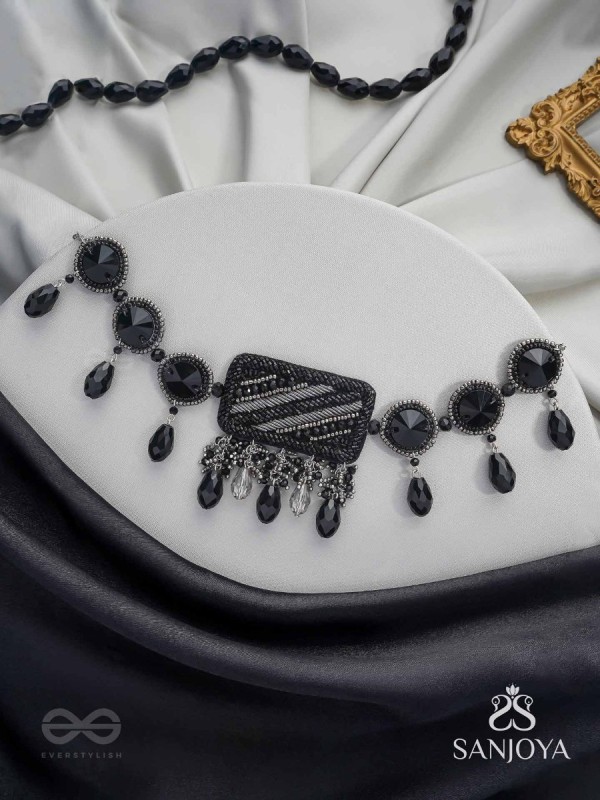 Anjyeta - Starry Nights - Beads, Cutdana And Glass Drops Hand Embroidered Neckpiece