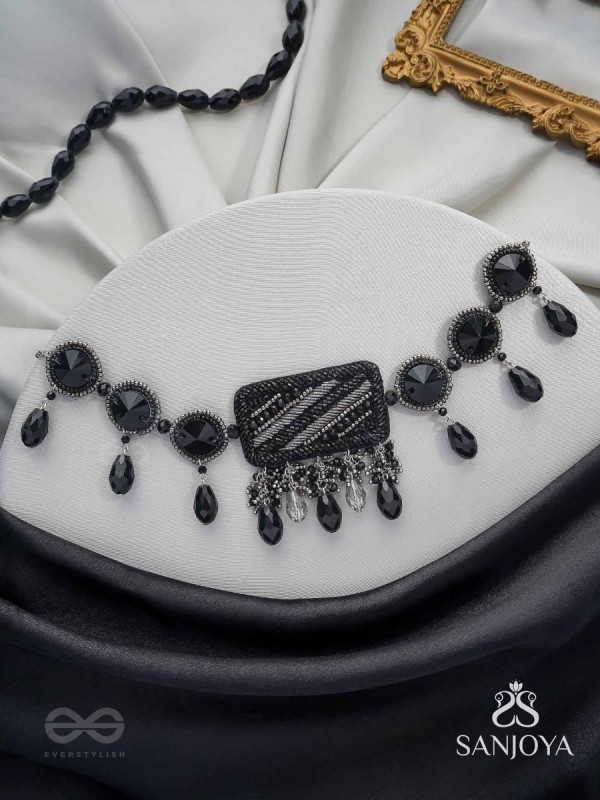 Anjyeta - Starry Nights - Beads, Cutdana And Glass Drops Hand Embroidered Neckpiece