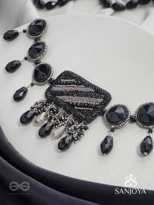 Anjyeta - Starry Nights - Beads, Cutdana And Glass Drops Hand Embroidered Neckpiece