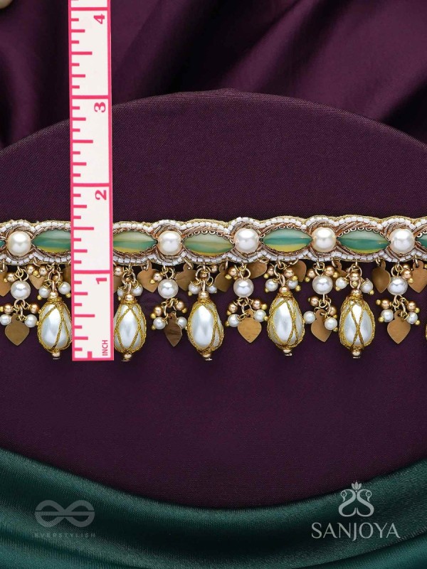 Haridvarna - Gilded Meadow Finery - Pearls, Stones And Beads Hand Embroidered Neckpiece