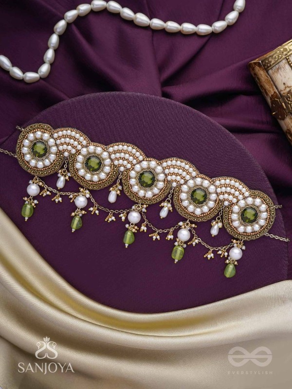 Pradavya - The Goddess Glamour - Stones, Beads And Pearls Hand Embroidered Neckpiece