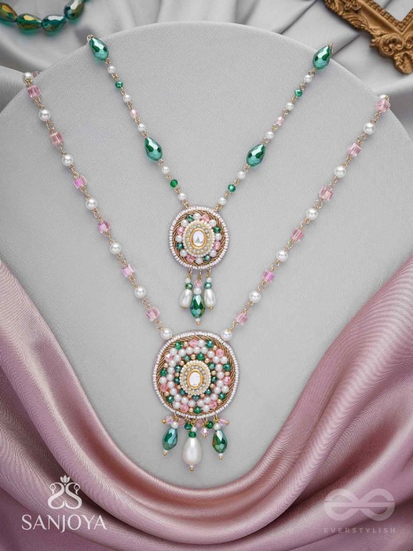 Madana - Season Of Spring - Beads, Glass Drops, Polki And Kundan Finished Hand Embroidered Neckpiece