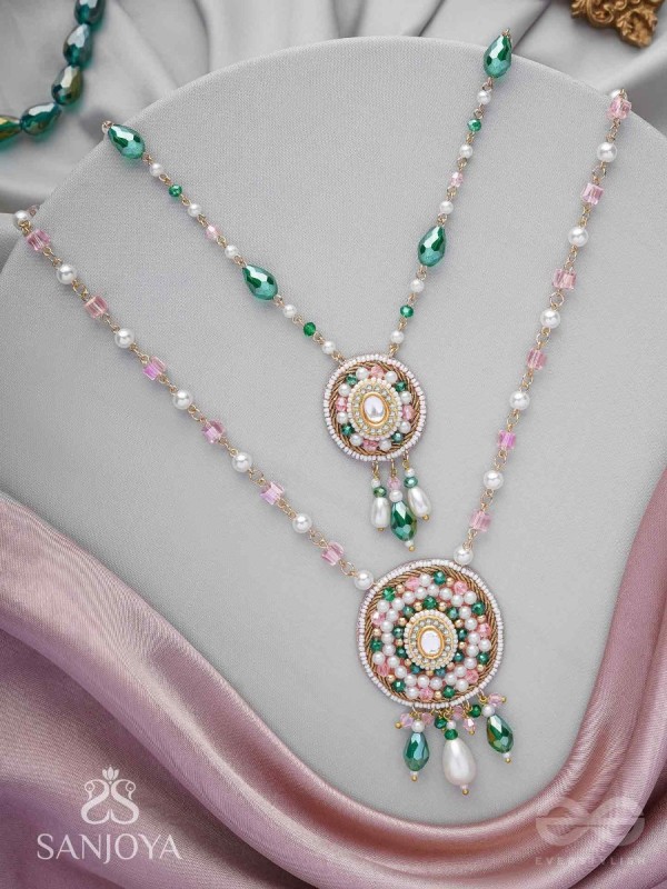 Madana - Season Of Spring - Beads, Glass Drops, Polki And Kundan Finished Hand Embroidered Neckpiece