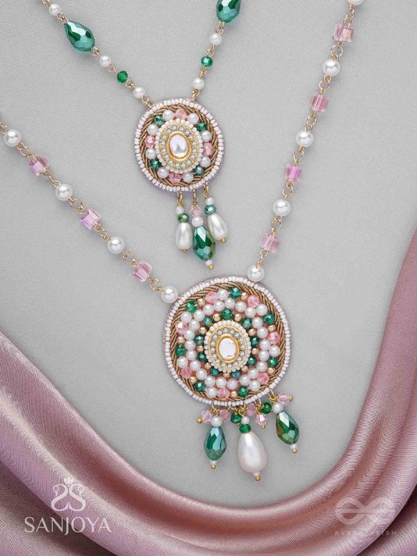 Madana - Season Of Spring - Beads, Glass Drops, Polki And Kundan Finished Hand Embroidered Neckpiece