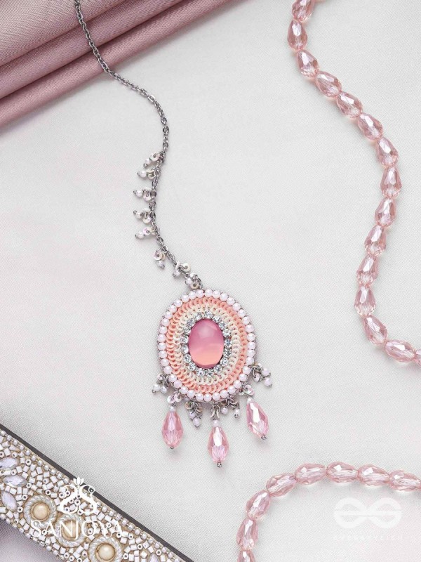 Alijihvika - The Sweet Mist - Stone, Sequins And Glass Drop Hand Embroidered Maangtika