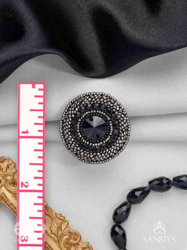 Amavasya - The New Moon Night - Stone And Beads Hand Embroidered Ring