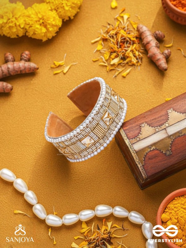 Sthagara - The Golden Hour - Stone, Cutdana And Beads Hand Embroidered Cuff Bracelet