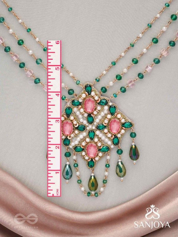 Grismapushpi - Blossoming In Summer - Stone, Beads, Pearls And Glass Drops Hand Embroidered Neckpiece