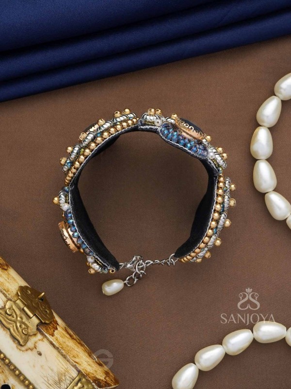 Aadhvara - The Celestial Skies - Stone And Beads Hand Embroidered Cuff Bracelet