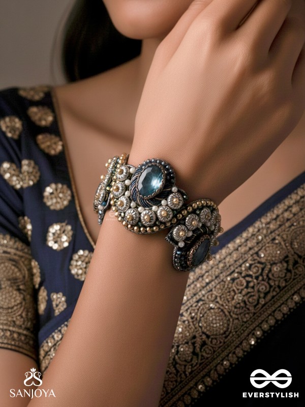 Aadhvara - The Celestial Skies - Stone And Beads Hand Embroidered Cuff Bracelet