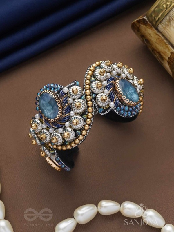 Aadhvara - The Celestial Skies - Stone And Beads Hand Embroidered Cuff Bracelet