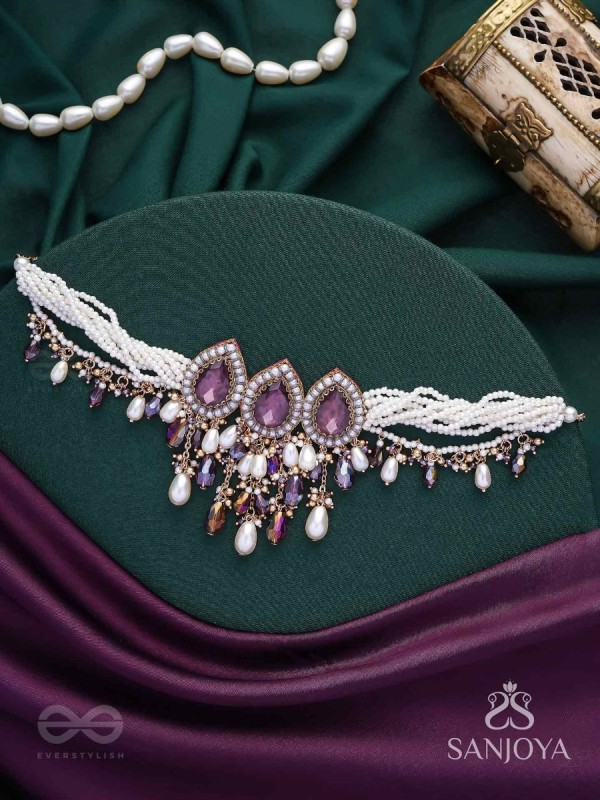 Syamatva - The Sparkling Night - Stone, Beads And Pearls Hand Embroidered Neckpiece