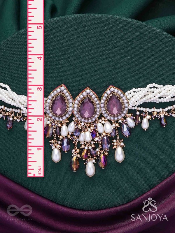 Syamatva - The Sparkling Night - Stone, Beads And Pearls Hand Embroidered Neckpiece