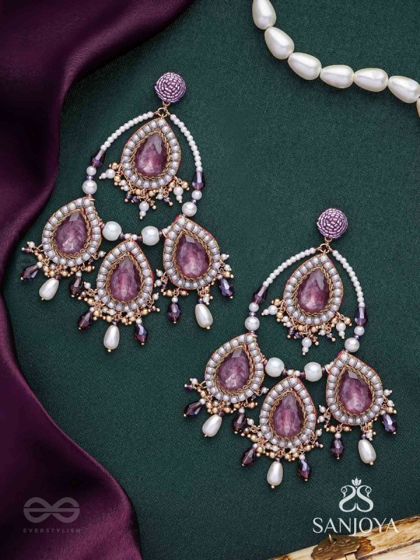 Viruda - Blushing Majesty - Stone And Beads Hand Embroidered Earrings