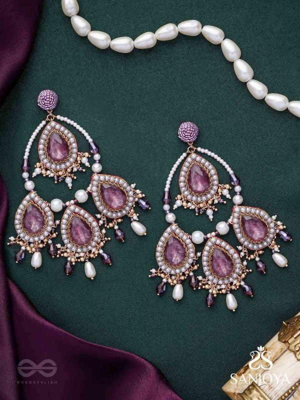 Viruda - Blushing Majesty - Stone And Beads Hand Embroidered Earrings