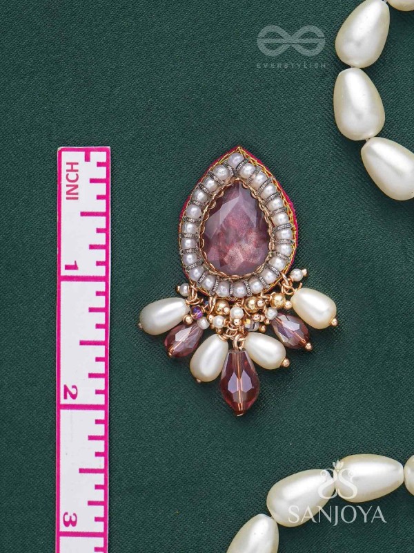 Atyala - The Rosy Raindrop - Stone, Beads And Glass Drop Hand Embroidered Earrings