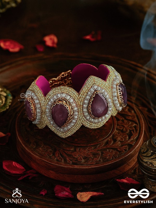 Pratijna - The Glowing Glamour - Stone, Beads And Cutdana Hand Embroidered Cuff Bracelet