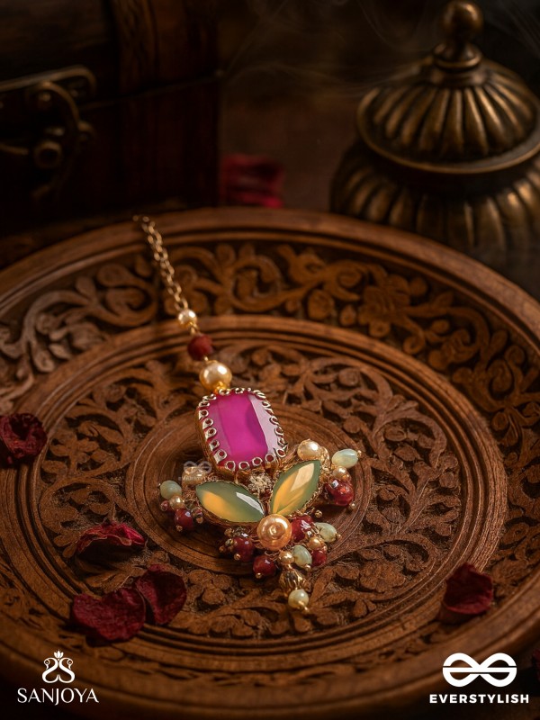 Madhudyana - Garden Of Spring - Stone And Beads Hand Embroidered Maangtika