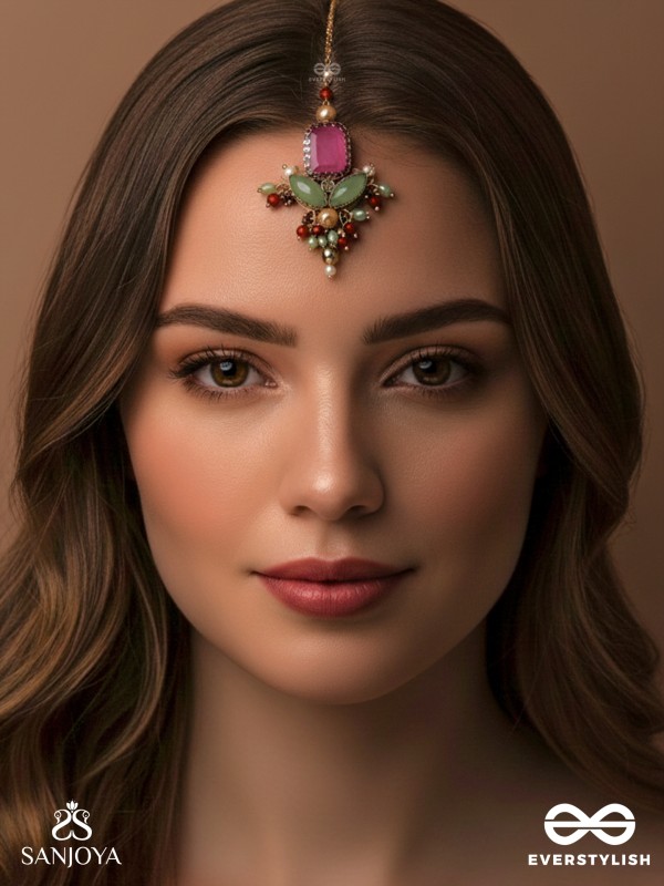 Madhudyana - Garden Of Spring - Stone And Beads Hand Embroidered Maangtika