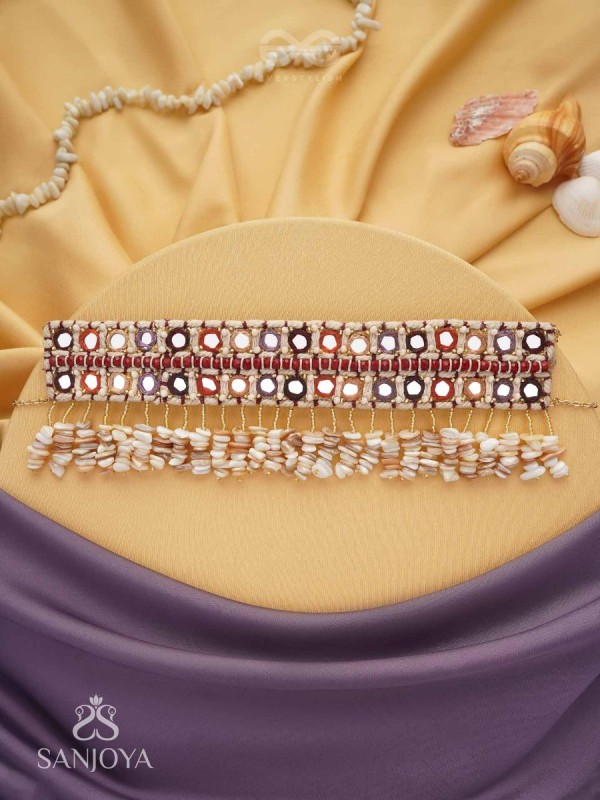 Revata - Hues Of Ocean - Mirror And Resham Hand Embroidered Neckpiece