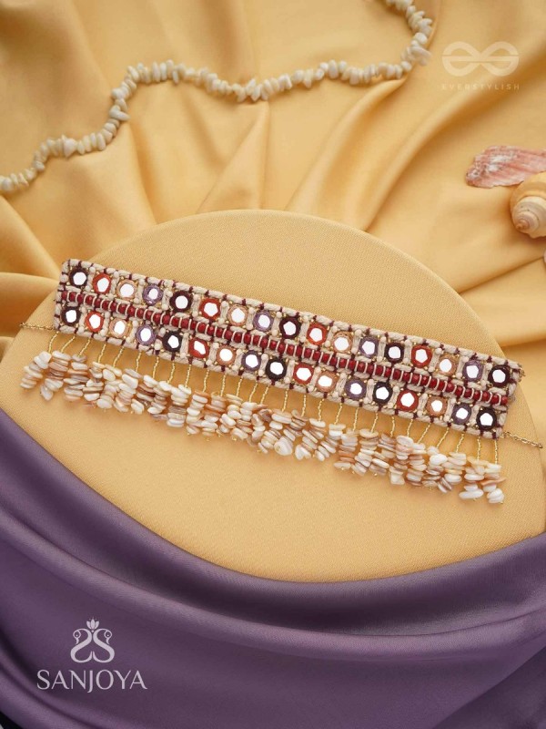 Revata - Hues Of Ocean - Mirror And Resham Hand Embroidered Neckpiece