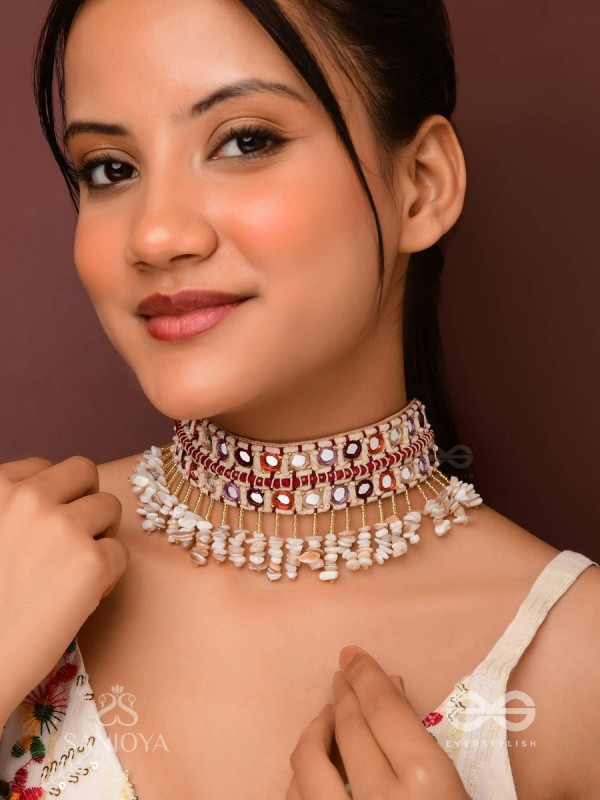 Revata - Hues Of Ocean - Mirror And Resham Hand Embroidered Neckpiece