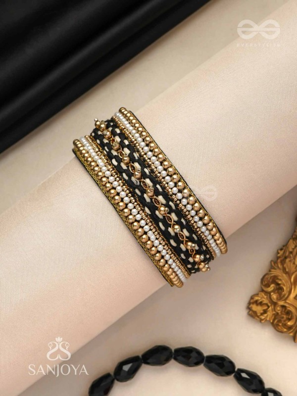 Madhya - In Between Night - Beads And Resham Hand Embroidered Bangle