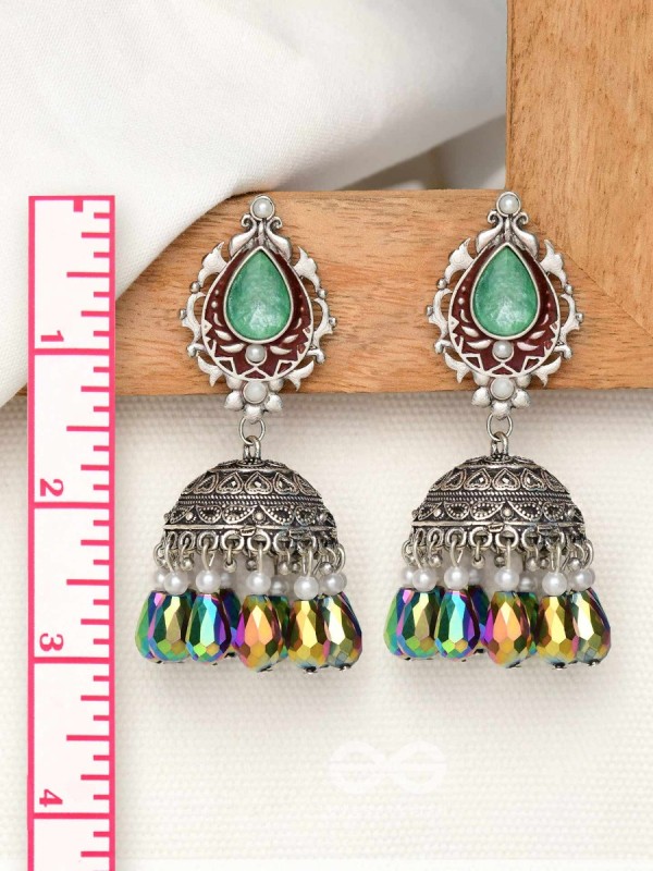 The Daytime Blitz - Statement Embellished And Enamelled Oxidised Jhumka Earrings