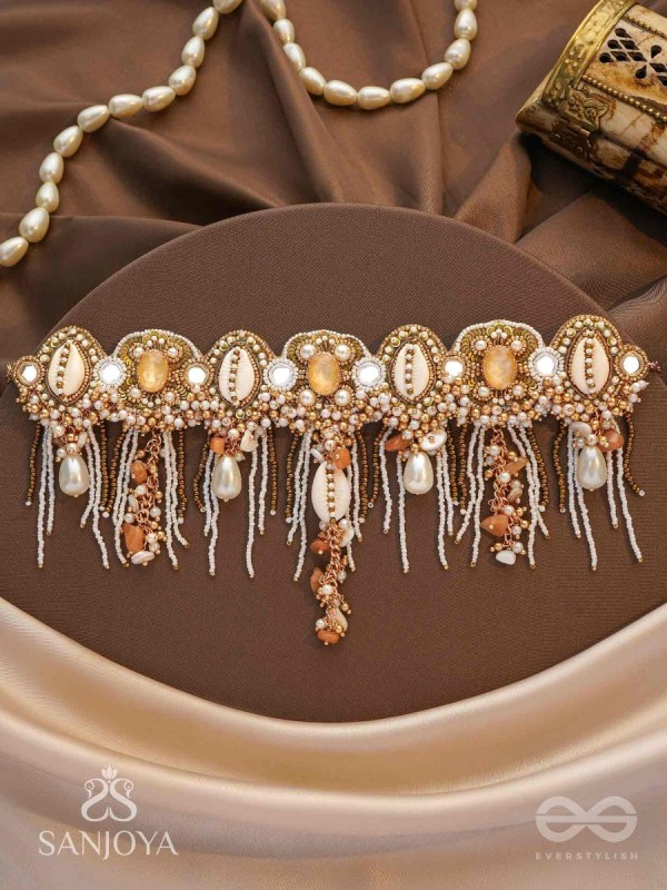 Sankhika- Coastal Gleam - Beads, Shells And Stone Hand Embroidered Neckpiece