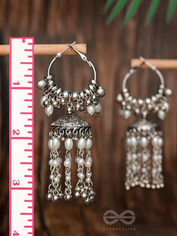 The Frost Blooms - Statement Oxidised Jhumka Earrings