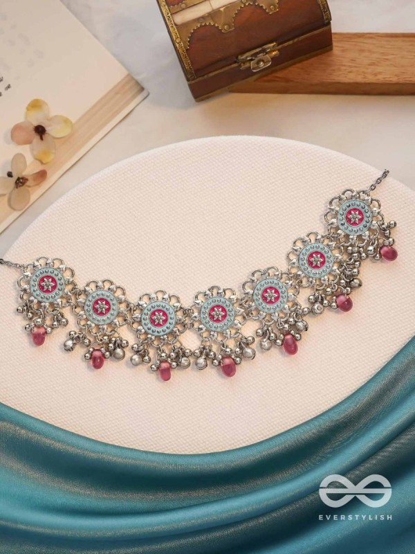 The Rosy Skies - Enamelled Oxidised Neckpiece